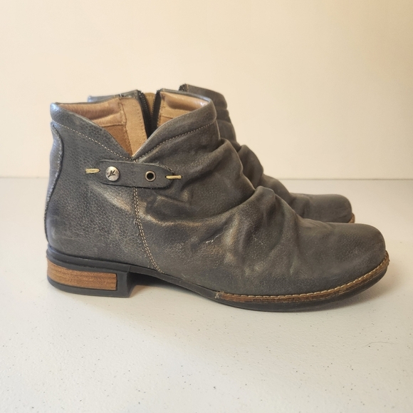 Wanda Panda Gray Leather Ankle Boots Zipper Womens size 8 EU 39 Fall Winter - Picture 2 of 9